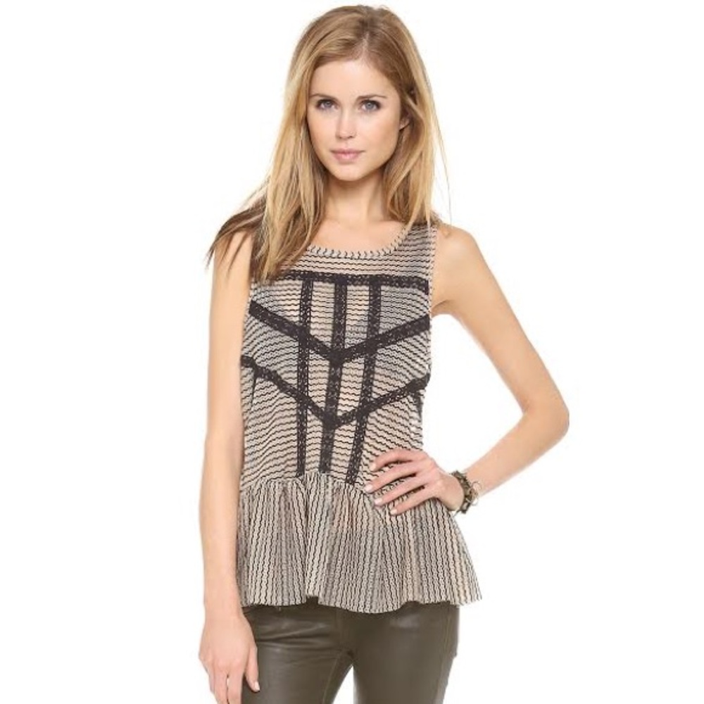 Free People | Lace & Stripe Peplum Blouse